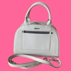 DKNY Classic White Leather Small Dome Top Handle Crossbody Purse Bag Women’s